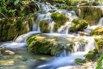 Fototapeta na wymiar Waterfall and Beautiful Natural Landscapes in Plitvice Lakes National Park