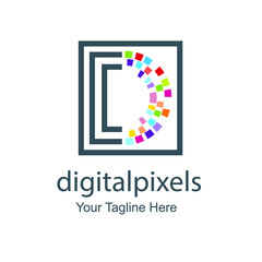 Letter D logo or symbol or icon with pixel