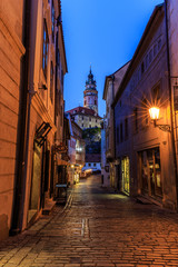 Fototapeta na wymiar Night view of the Street and Castle in Cesky Krumlov