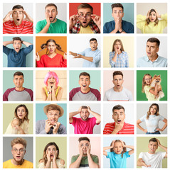 Collage of photos with surprised people