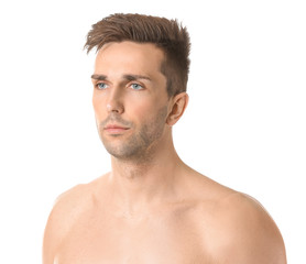 Obraz premium Handsome young man on white background. Plastic surgery concept