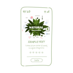 medical natural cannabis or marijuana leaf on smartphone screen hemp legalize drug consumption concept mobile app copy space vector illustration