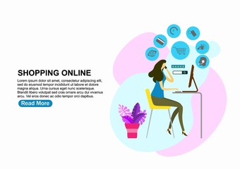 Shopping Online on Website or Mobile Application Vector Concept Marketing and Digital marketing. 