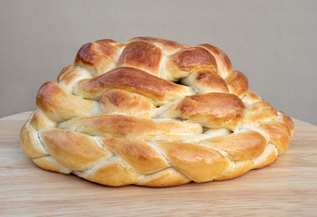 Edible bread basket. Yeast bread is woven and braided to resemble a basket. Swiss bread recipe Zopf, Butterzopf or Challah bread.