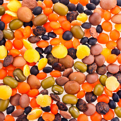 Backfround of different lentils. Top view.