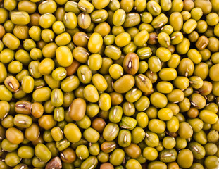 Background of raw green lentils. Top view.