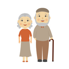 Elderly couple standing together. Grandmother and grandfather in flat design. Grandparents concept vector illustration on white background.