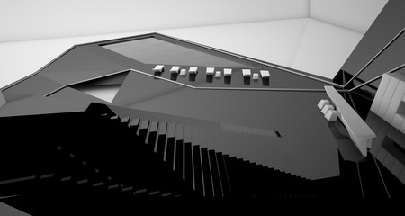 Abstract architectural black and white interior of a modern villa. 3D illustration and rendering.