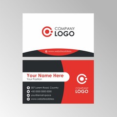 Simple Clean Red, Black and White business card design, professional name card template vector