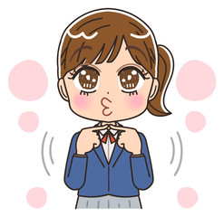 女子高生のイラスト 女子 女  中学生 ブレザー マンガ アニメ