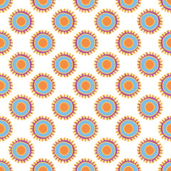 Vital Cog orange and blue gears on white background seamless vector repeat surface pattern design