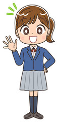 女子高生のイラスト 女子 女  中学生 ブレザー マンガ アニメ