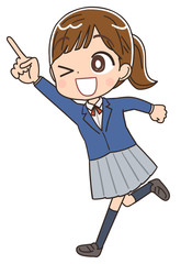 女子高生のイラスト 女子 女  中学生 ブレザー マンガ アニメ