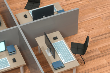 Office model with wooden floor,abstract conception,3d rendering.