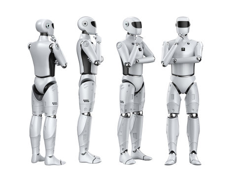 set of artificial intelligence cyborgs or robots think