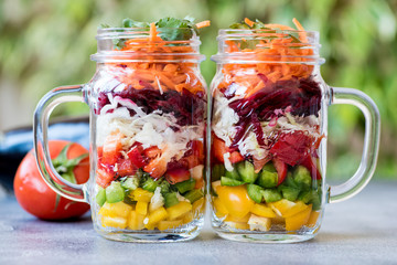 Healthy and easy lunch rich in phytochemicals  packed in two mason jars