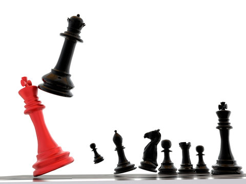 win last move queen and king chess battel - 3d rendering