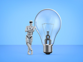 artificial intelligence cyborg or robot with light bulb