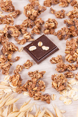 Granola, oat flakes and chocolate, healthy food for breakfast
