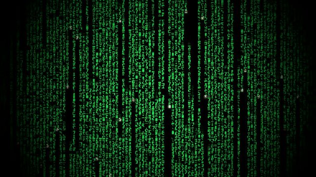  Cyberspace with green digital falling lines, abstract background, binary chain. Crypto space.Digital binary data, streaming code background. Matrix background. Programming / Coding / Hacker concept. 
