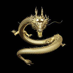 Full body gold dragon in smart pose with 3d rendering include alpha  path..