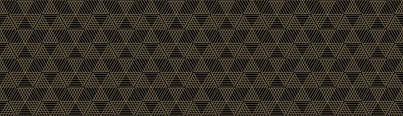 Gordijnen Achtergrondpatroon naadloze geometrische abstracte gouden luxe kleur vector. Zwart ontwerp als achtergrond. © Strawberry Blossom
