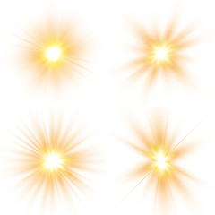 Obraz premium Glow light effect, explosion, glitter, spark, sun flash. Set of bright stars. Sunlight translucent special design light effect. Vector illustration.