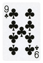 Nine of Clubs playing card - isolated on white (clipping path included)