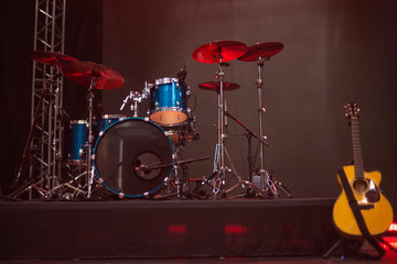 drums on stage before a concert