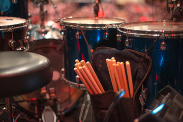 drums on stage before a concert