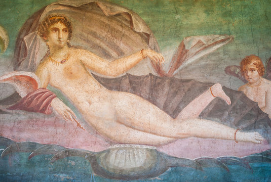 Reclining Venus on a Shell Frescoe in Pompeii