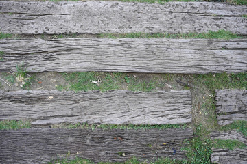 Texture of wood plate floor outdoor. Wood Stairs Plates  in the garden. Close up Stairs in the garden.