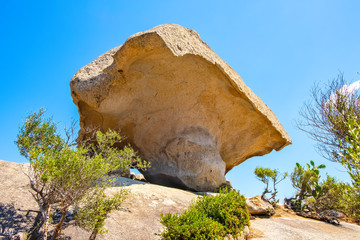 Arzachena, Sardinia, Italy - Prehistoric granite Mushroom Rock - Roccia il Fungo - of neolith Nuragic period, symbol of Arzachena, Sassari region of Sardinia