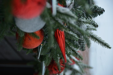 christmas tree decoration on red background