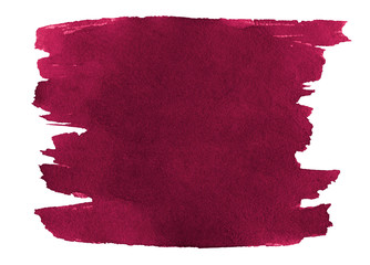 Dark Burgundy watercolor is a trendy color, bright, isolated spot with stains and borders. Bloody smear watercolor frame with copy space for text.