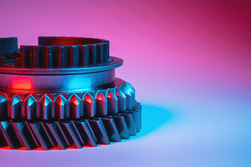 New parts in the conceptual design of a neon hi-tech style. Gears of gear shifting torque...