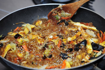 Japchae, mixed dish of boiled bean threads
