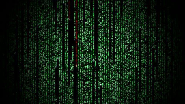  Cyberspace with green digital falling lines, abstract background, binary chain. Crypto space.Digital binary data, streaming code background. Matrix background. Programming / Coding / Hacker concept. 