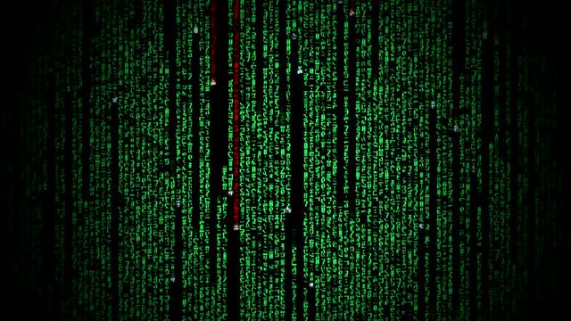  Cyberspace with green digital falling lines, abstract background, binary chain. Crypto space.Digital binary data, streaming code background. Matrix background. Programming / Coding / Hacker concept. 