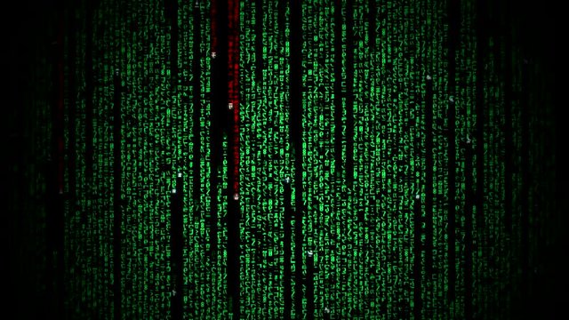  Cyberspace with green digital falling lines, abstract background, binary chain. Crypto space.Digital binary data, streaming code background. Matrix background. Programming / Coding / Hacker concept. 