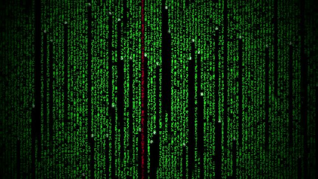  Cyberspace with green digital falling lines, abstract background, binary chain. Crypto space.Digital binary data, streaming code background. Matrix background. Programming / Coding / Hacker concept. 