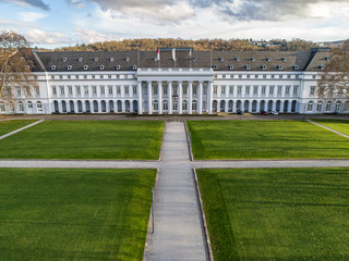 Koblenz City in Rhineland Palantino - Germany - aerial shot of historic German palace Building wit...