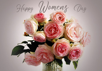 Happy Women's Day.  A bouquet of beautiful English pink roses. Grade Eden Rose or Pierre de Ronsard.