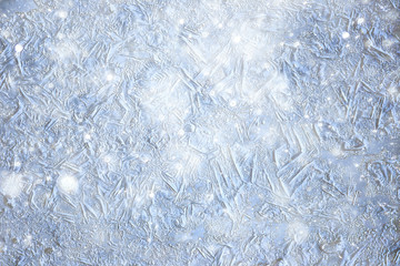 snow ice background, abstract winter seasonal background, white snowflakes blizzard on ice overlay background