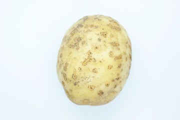 Raw beautiful potato is located on a white background