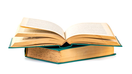Opened old book isolated on a white background. Education