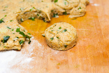 Scone dough with ramson leaves