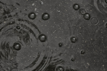 background puddle rain / circles and drops in a puddle, texture with bubbles in the water, autumn rain