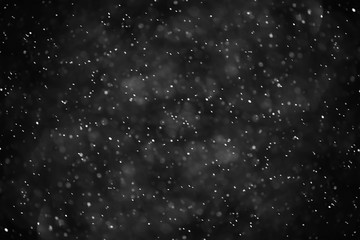 snow black background abstract texture, snowflakes falling in the sky overlay