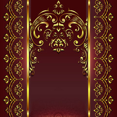 Vintage background mandala card with golden lace ornaments and art deco floral decorative elements